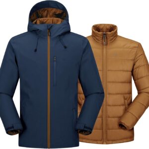 33,000ft Men’s Waterproof 3-in-1 Ski Jacket, Warm Mountain Windbreaker Snow Rain Jackets Winter Coat with Puffer Jacket