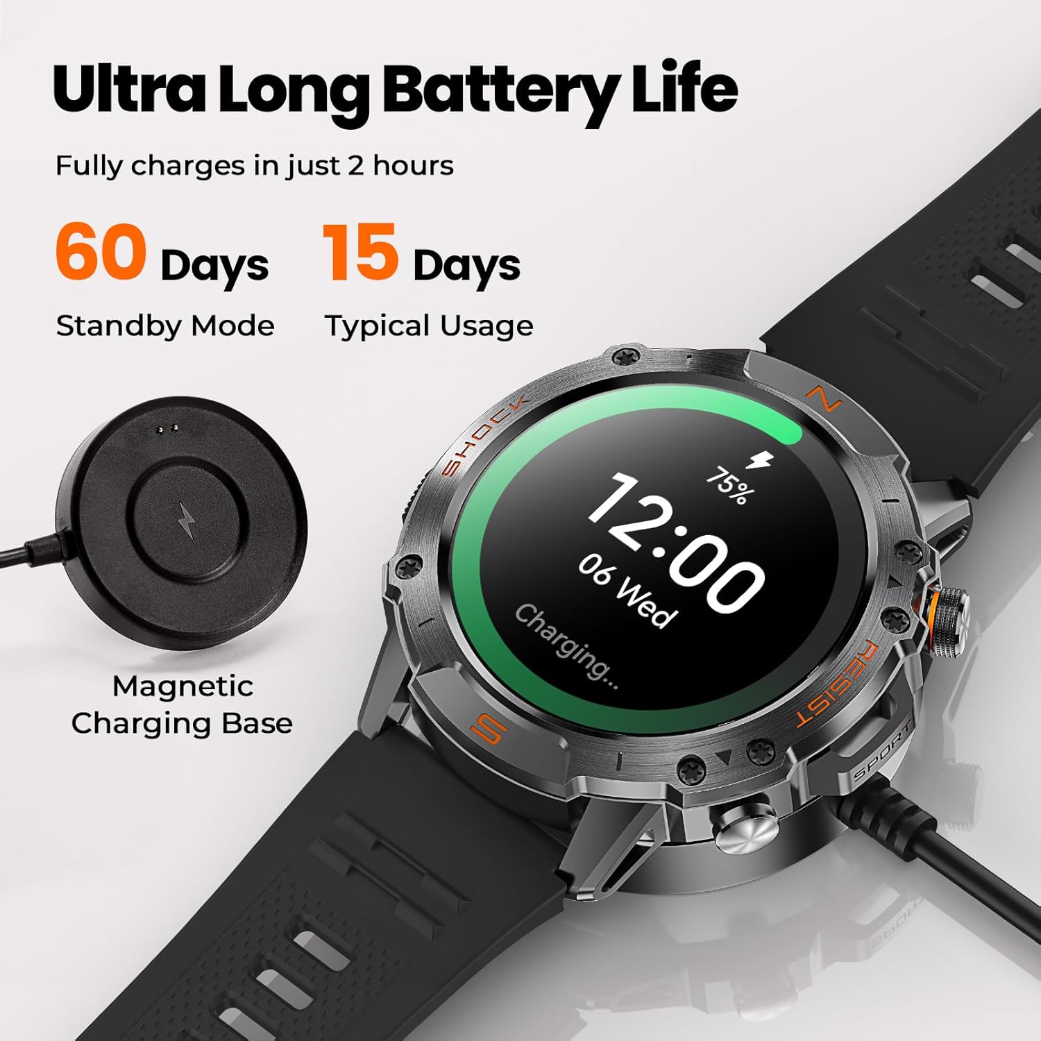 WalkerFit Outdoor Smart Watch for Men, 1.43" AMOLED Black Silicone Band, 5ATM Waterproof for Hiking Climbing Trail Run Swim, 170+ Sports, Compass Heart Rate SpO2, Adventure Watch for iPhone Android - Image 7