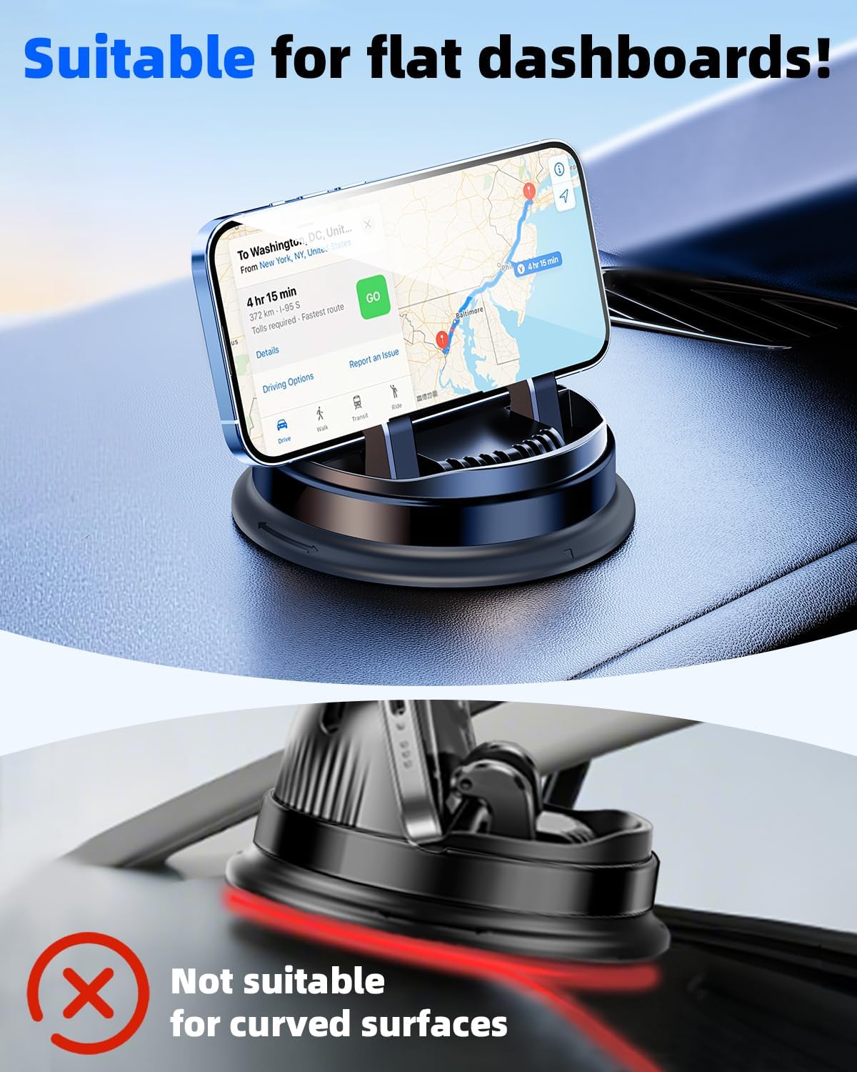 Dash Cell Phone Car Mount, Multifunctional Car Dashboard Mobile Phone Holder, 360 Rotatable Universal Dash Mounted Car Phone Stand Hands Free, Compatible with iPhone, Samsung, Google, Android - Image 2