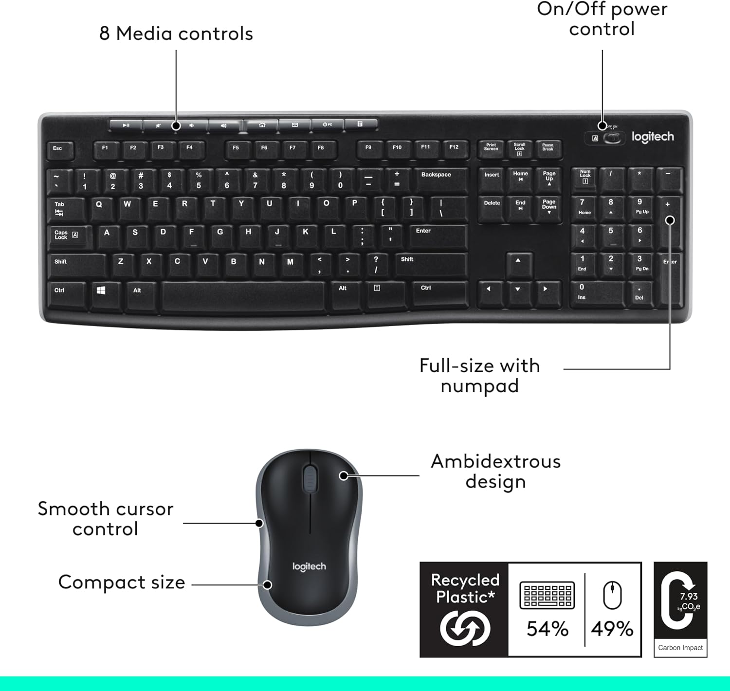 Logitech MK270 Wireless Keyboard and Mouse Combo for Windows, 2.4 GHz Wireless, Compact Mouse, 8 Multimedia and Shortcut Keys, 2-Year Battery Life, for PC, Laptop - Black - Image 7