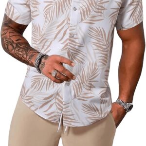 WDIRARA Men’s Hawaiian Matching Set Summer Beach 2 Piece Outfits Tropical print Shirts and Shorts