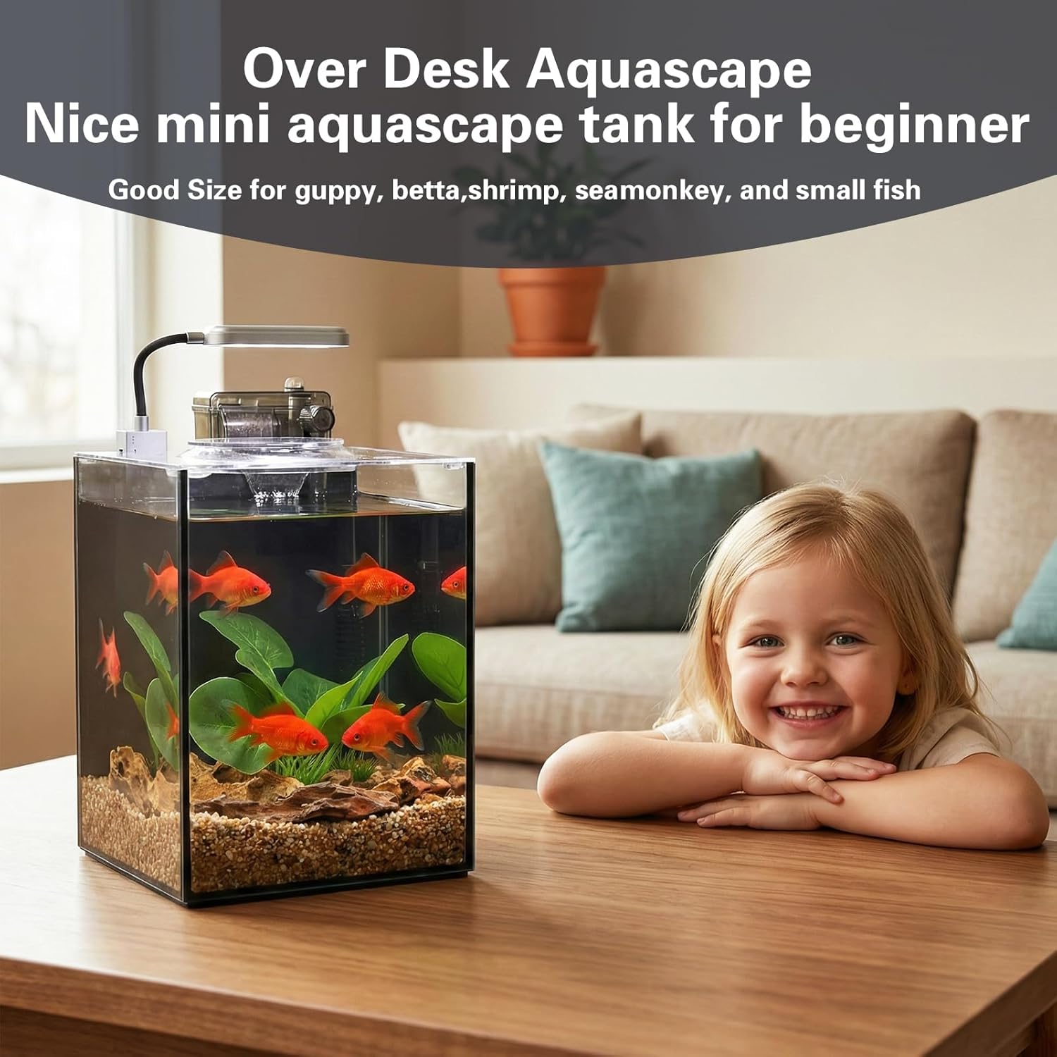 2.2 Gallon Small Aquarium Set Glass Fish Tank,Desktop Small Aquarium Kit for Beginners and Children to Keep Betta Fish, Goldfish, Shrimp, and Aquatic Plants (Black, 2.2 Gallon (Complete Kit)) - Image 6