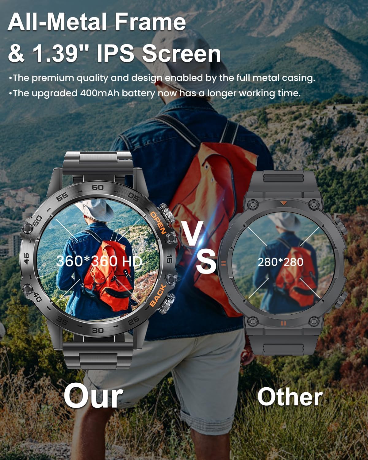 Military Smart Watches for Men(Answer/Make Call), Tactical Smartwatch for Android iOS, 400mAh Battery/Sports Tracking/Health/Sleep Monitoring - Image 5