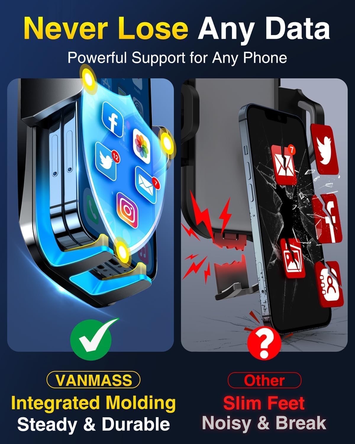 VANMASSใ85+LBS Strongest Suction & Military-Grade Ultimate Car Phone MountใPatent & Safety Certsใ Cell Phone Holder for Dash Windshield Vent for iPhone 17 Pro Max Automobile Accessory Kits,Ink Black - Image 5