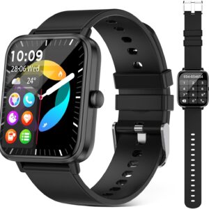 Smart Watch (Answer/Make Call): 1.85″ Waterproof Fitness Trackers with 24-Hours Blood Pressure Heart Rate SpO2 Sleep Monitor Watches for Men Women, iPhone Android Compatible (Stone Black)