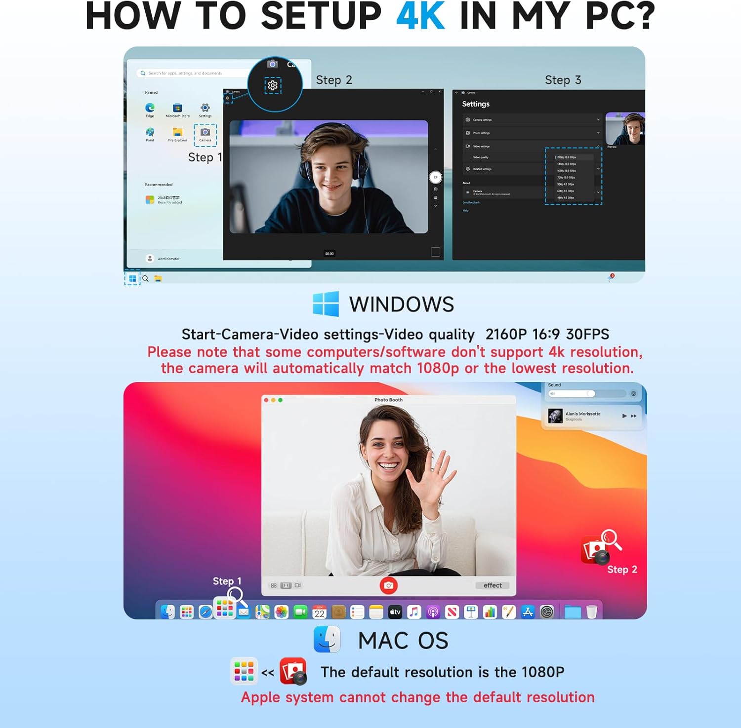 AOC 4k Webcam for PC with Microphone, Computer Camera with Noise Cancellation, Privacy Cover, 99° FOV, Plug & Play USB Webcam for Streaming, Conferencing, Zoom, Skype, Facetime, Laptop, PC, Skype - Image 9