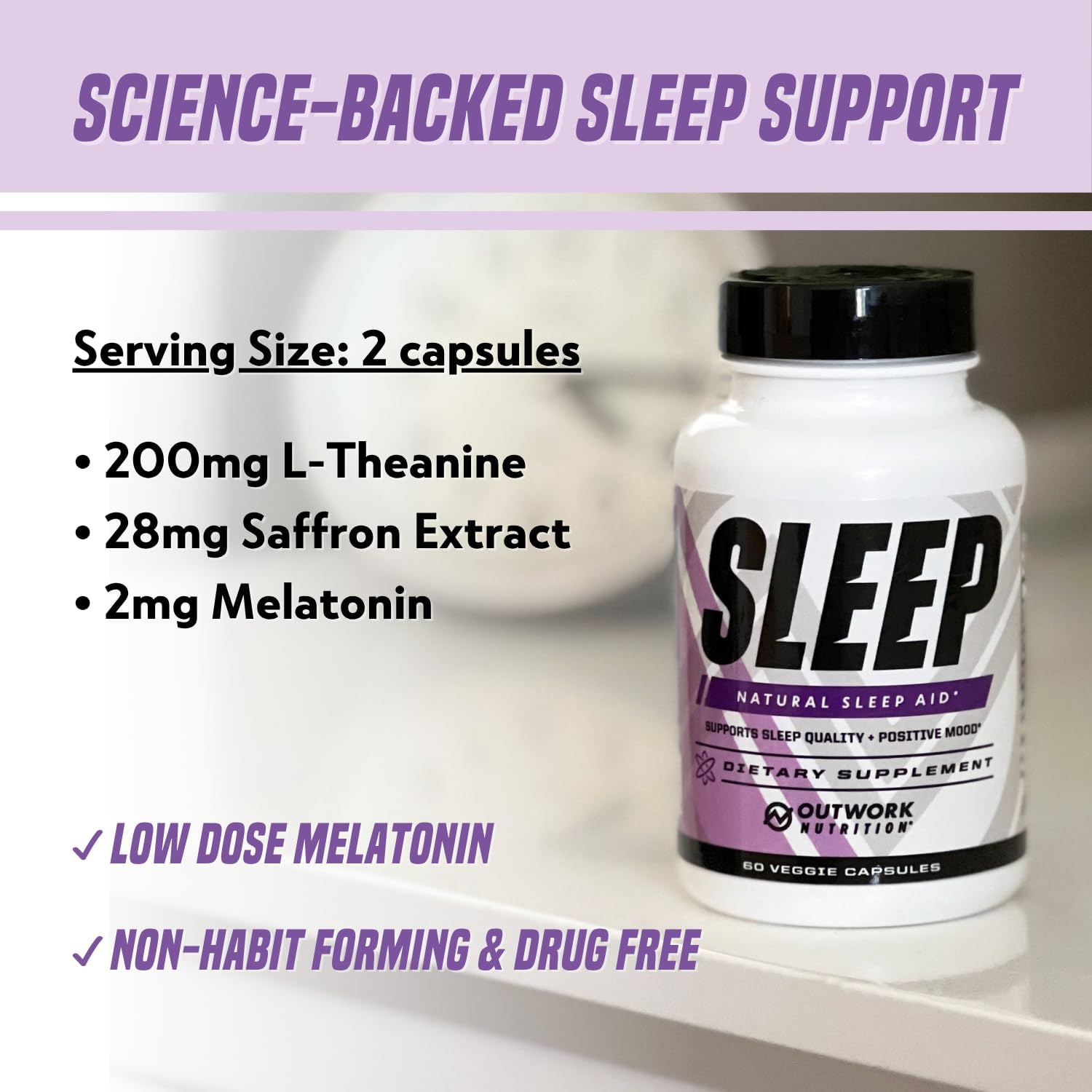 Outwork Nutrition Sleep Aid - Natural Melatonin, L-Theanine, Saffron Extract - Sleep Supplements for Adults - Boosts Sleep Quality & Time, Enhances Positive Mood - 60 Veg Capsules (Not Gummies) - Image 5