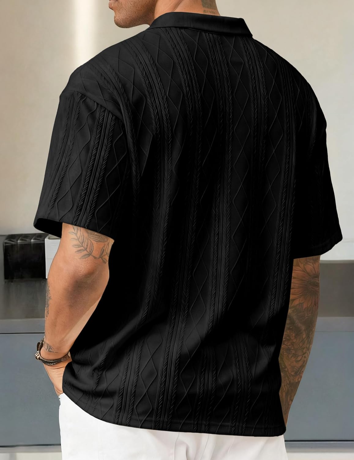 JMIERR Mens Polo Shirt Textured Knit Button Casual Short Sleeve Summer Vacation Beach Stretchy Golf Shirts - Image 2