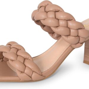 Athlefit Women’s Braided Heeled Sandals Summer Square Open Toe Chunky Block Heels
