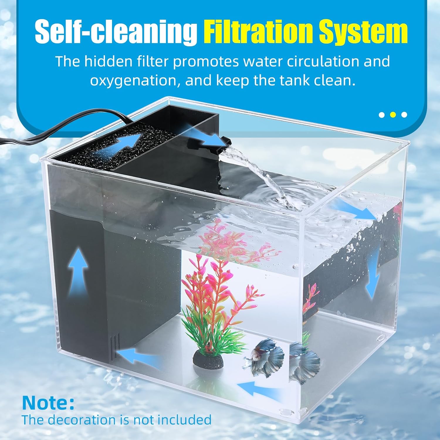 AQUANEAT Fish Tank, 1 Gallon Betta Fish Tank, Small Aquarium Kit with LED Light and Water Filter Pump - Image 2