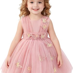 AWIBMK Kids Baby Girls Birthday Pageant Flower Girl Dresses for Wedding Party Formal Sequins Butterfly Dresses