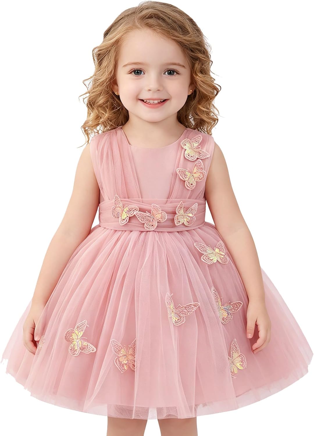 AWIBMK Kids Baby Girls Birthday Pageant Flower Girl Dresses for Wedding Party Formal Sequins Butterfly Dresses