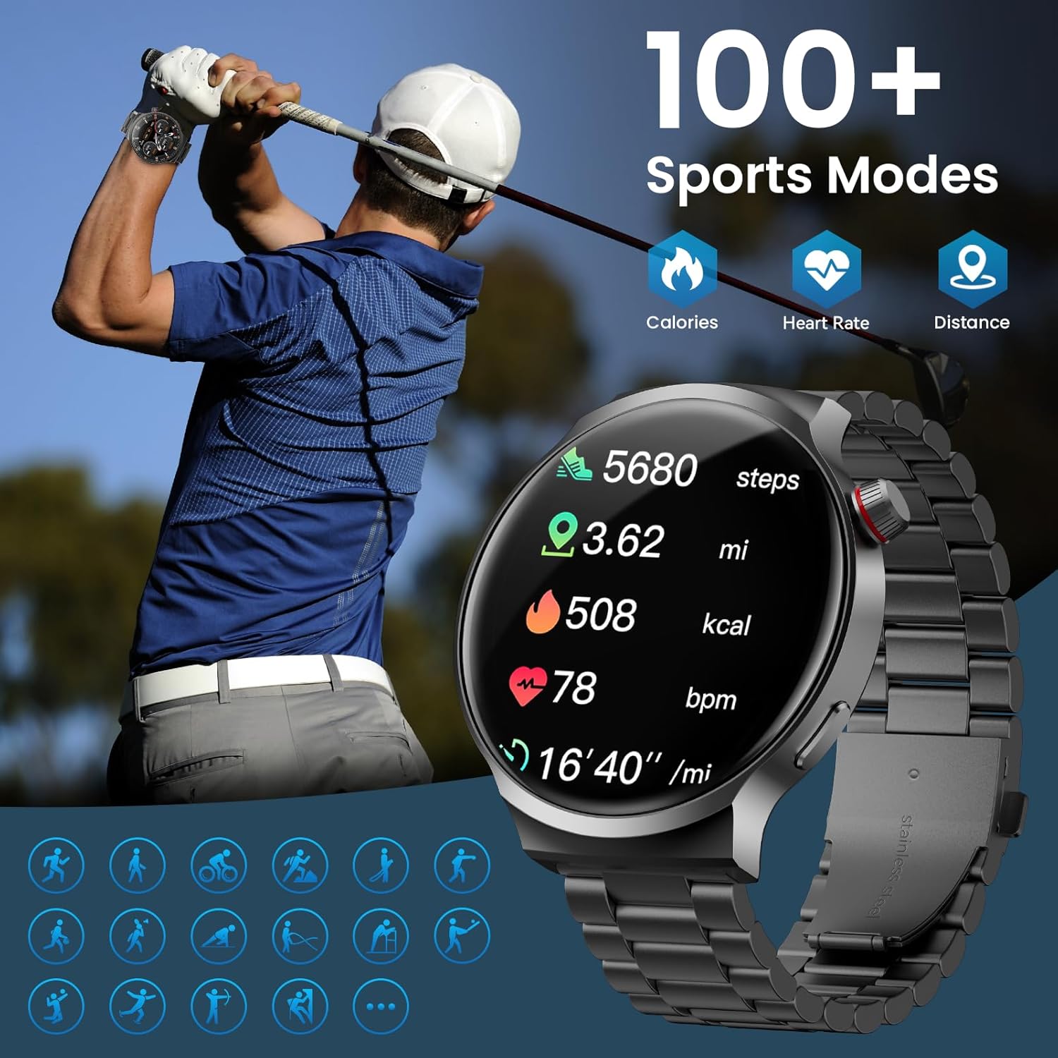 AMAZTIM Smart Watch for Men, 1.85" Ultra-Large HD Display, 120-Day Battery Life with 1000mAh Charging Case, Military-Grade Materials,Answer/Dial Calls, 24/7 Heart Rate & Sleep Monitor,Android & iOS - Image 6