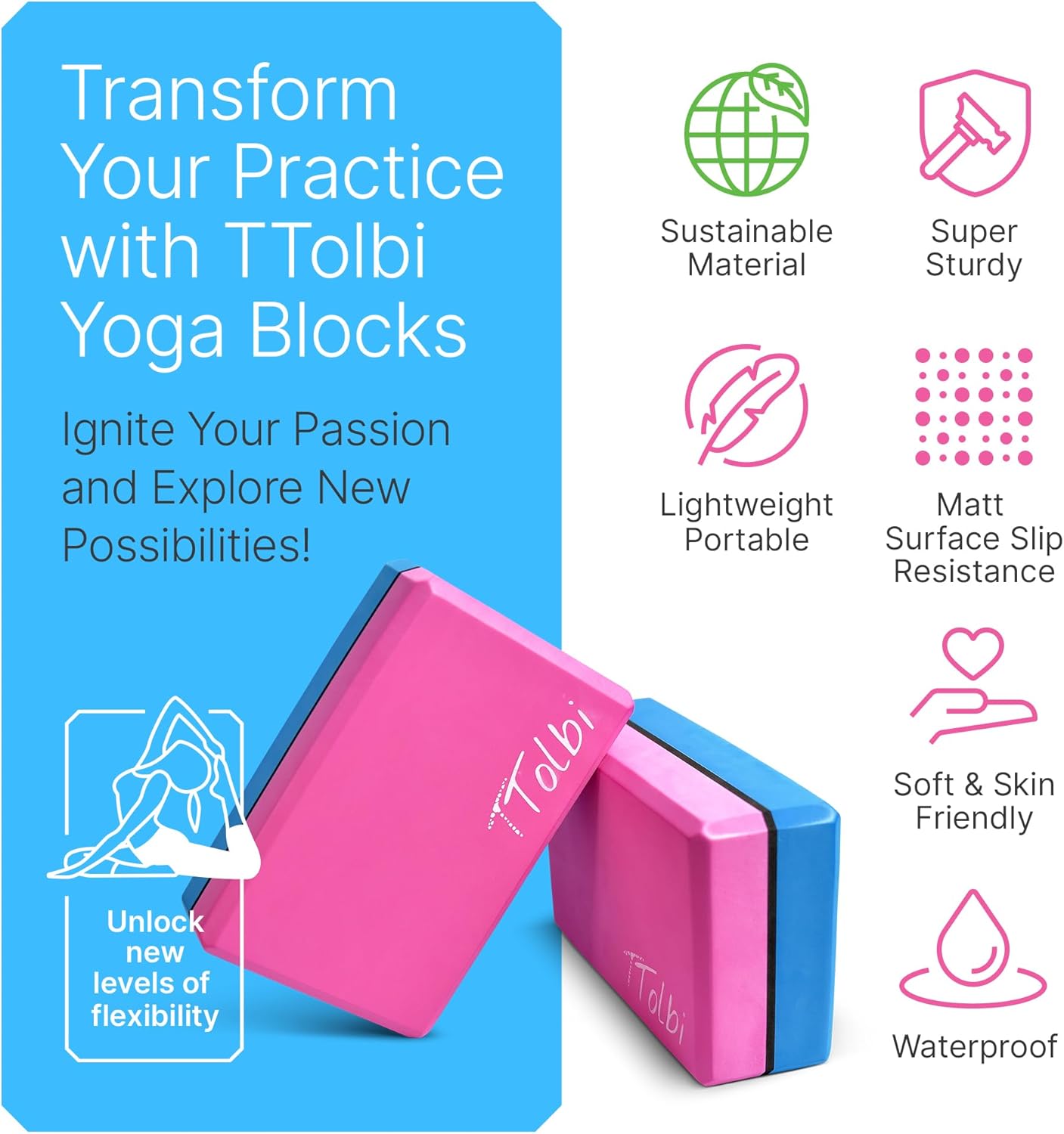 Yoga Blocks 2 Pack with Strap & Guide – Non-Slip EVA Foam Pilates Blocks for Home Workouts, Dance, Ballet, Gymnastics & Stretching Exercise | Ideal Dancer Gifts - Image 3