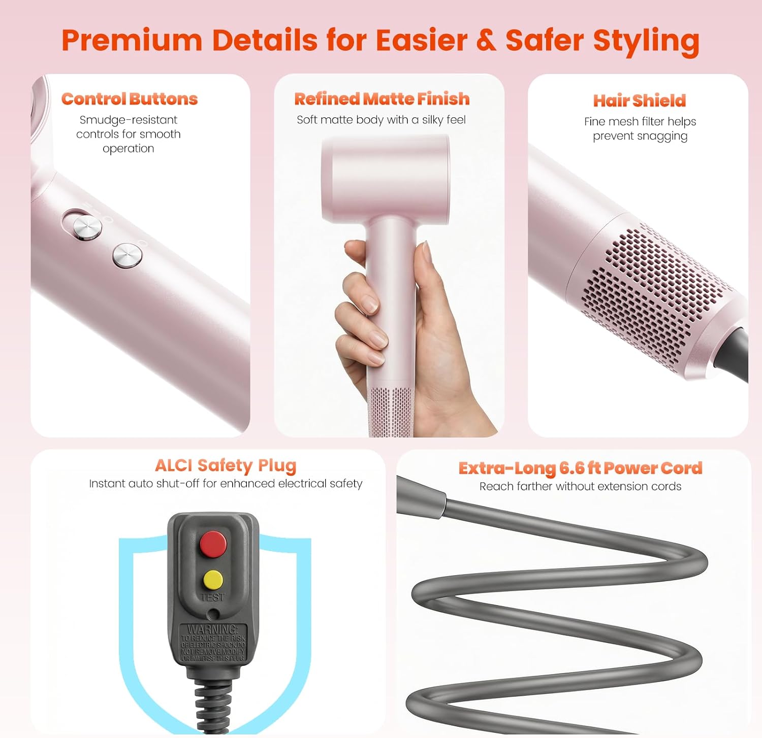 Hair Dryer, 160,000 RPM High-Speed Ionic Blow Dryer with Brushless Motor for Fast Drying, 500 Million Ions Frizz Control, Low Noise Hairdryer with Magnetic Diffuser & Nozzle for Curly Hair Home Travel - Image 9