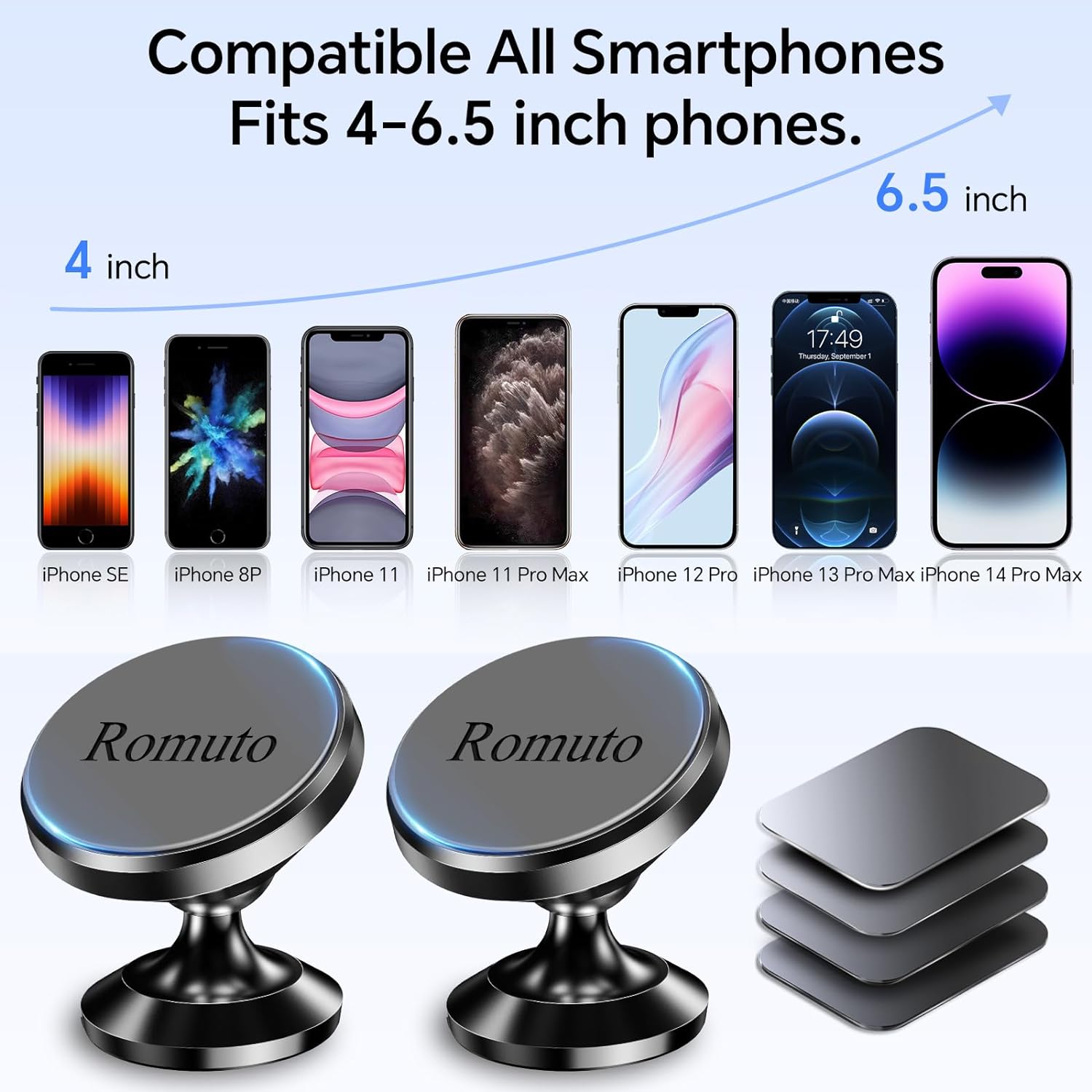 【 2-Pack 】 Magnetic Phone Holder for Car Dashboard【Strong Magnet】iPhone Magnetic Phone Mount for Car Phone Holder 【4 Metal Plate】Cell Phone Holders for Your Car Mount for iPhone 17 Pro Max Air 16 15 - Image 5