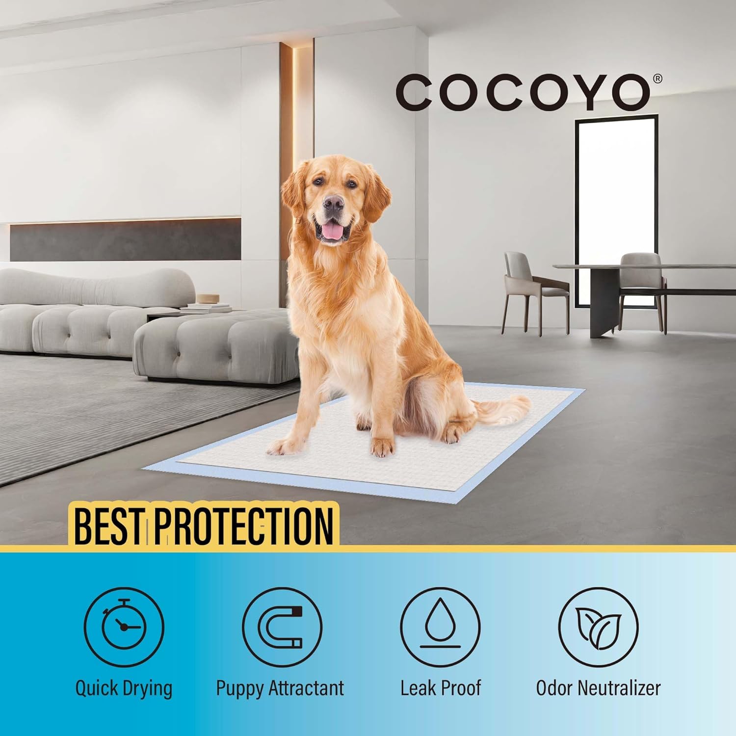 COCOYO Best Value Training Pads, 22" x 22", 100 Count, White & Blue Puppy Pads - Image 3