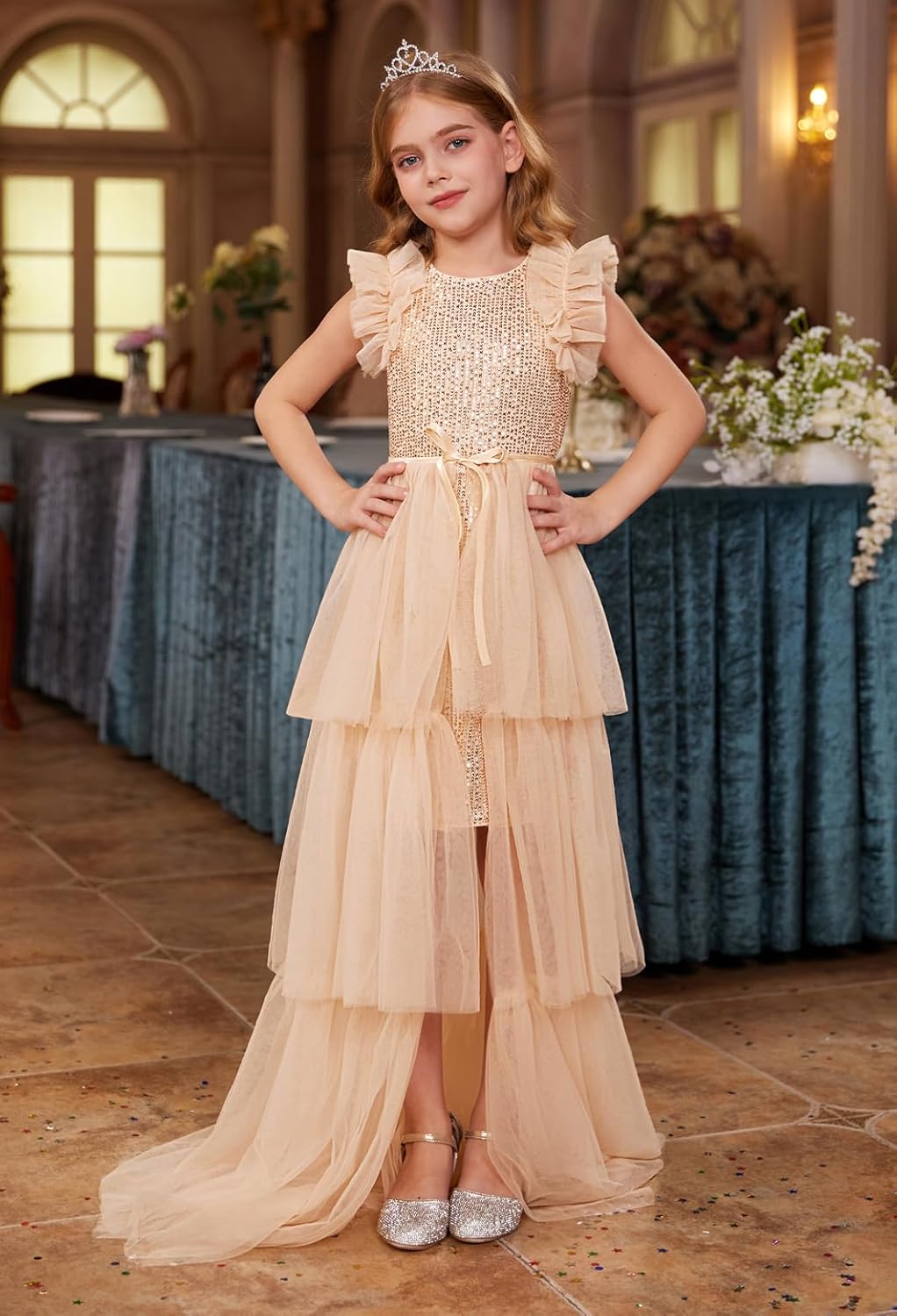 GRACE KARIN Girls Dresses Sequin Party Formal Pageant Dress Tween Girl Birthday Tulle Prom Princess Maxi Dress Size 5-14 - Image 4
