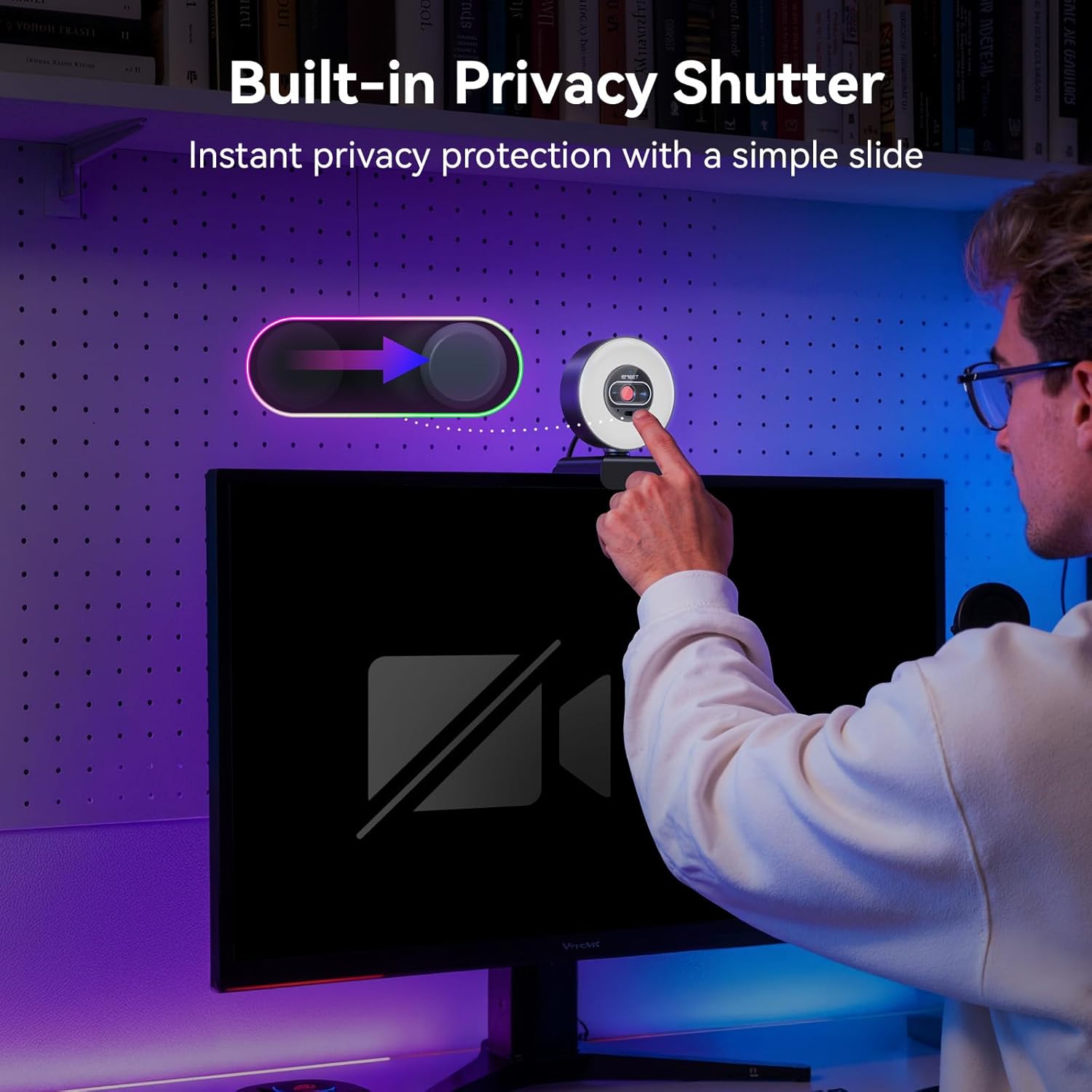 EMEET S600L 4K Webcam for Streaming with Ring Light, 4 Lighting Modes, Rainbow Effect, 1/2" Sensor, AI Imaging, 0.2S PDAF, 2 Mics, Dial Control, 4K Webcam with Light for OBS/Twitch/YouTube/Zoom/PC/Mac - Image 8