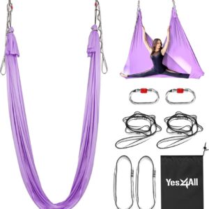Yes4All Aerial Yoga Hammock 5.5 Yards, 198 Inches Height Aerial Silks, Yoga Trapeze Increasing Strength, Flexibility and Balance