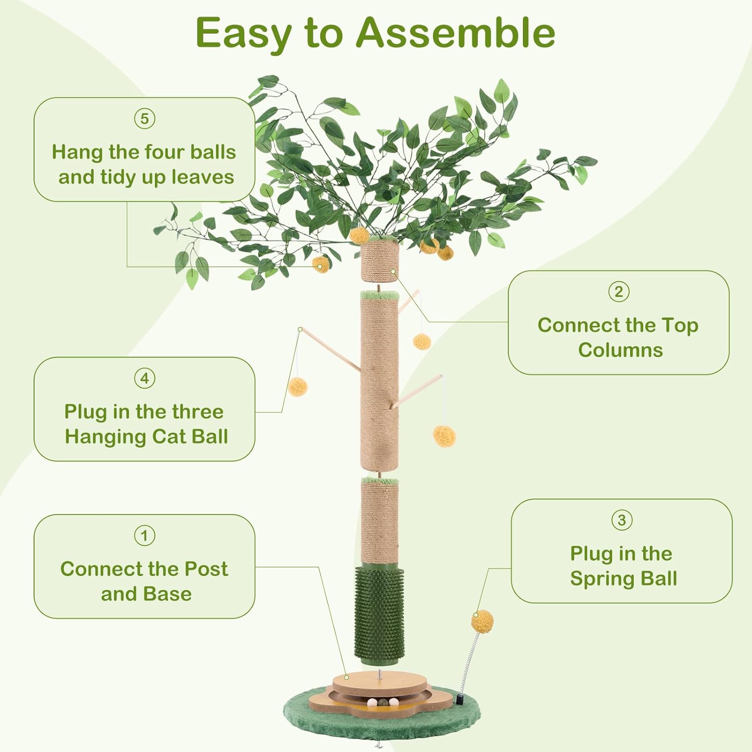 Tall Cat Scratching Post 51 Inch, Cat Scratching Post for Indoor Cats Adults, Sisal Cat Scratcher with Heavy Duty Stable Base & Hanging Toys & Self Grooming Brush for Kittens Medium Large Cats - Image 9