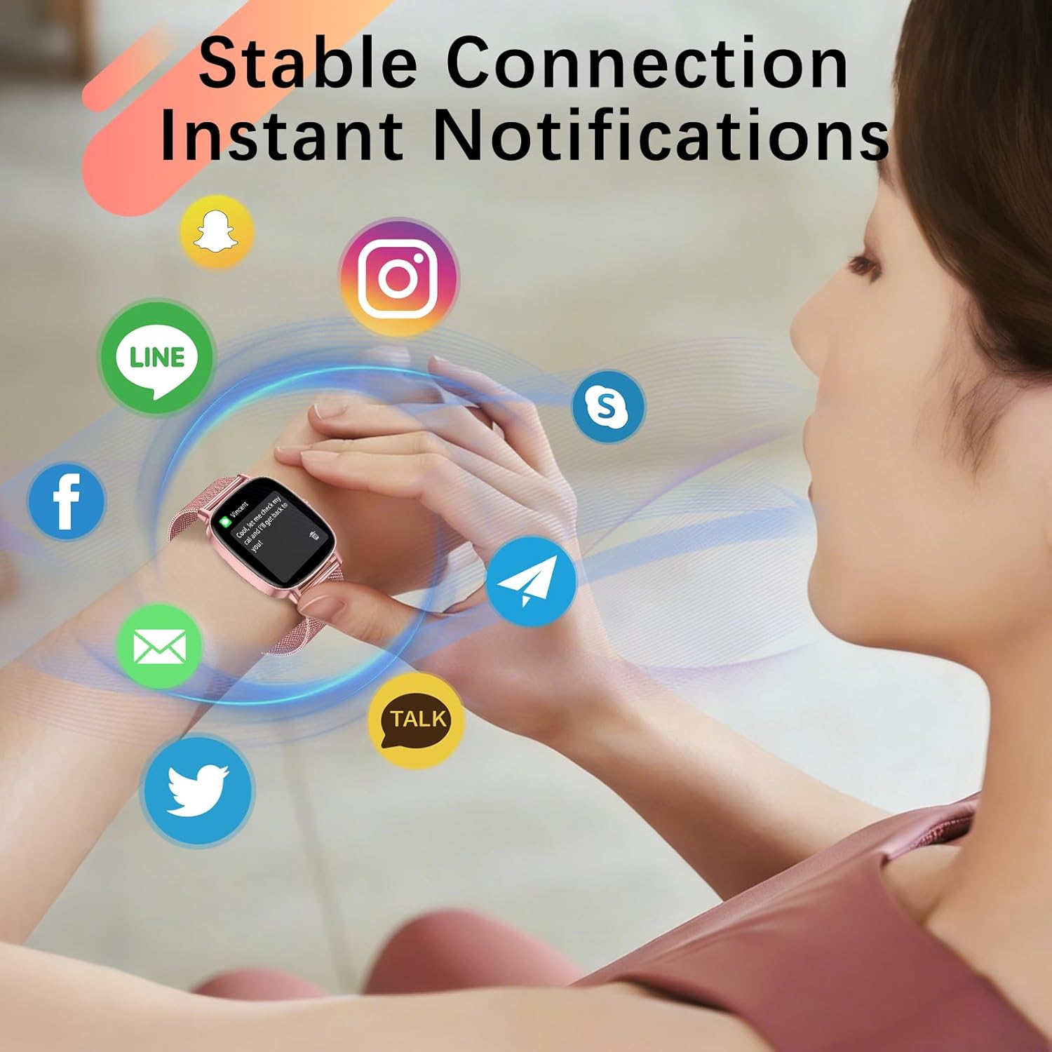 Smart Watch for Women, Answer/Make Call,1.85'' Ultra-Clear Screen Fitness Tracker with Heart Rate/Sleep/SpO2 Monitor,Smartwatch for iPhone/Samsung/Android,120+ Sport Modes,IP68 Waterproof with 2 Bands - Image 4