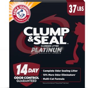 ARM & HAMMER Clump & Seal Platinum Cat Litter, Multi-Cat Clumping Litter Forms Rock-Hard Clumps, Powerful Odor Eliminators with Baking Soda, 14-Day Odor Control, 37 lbs