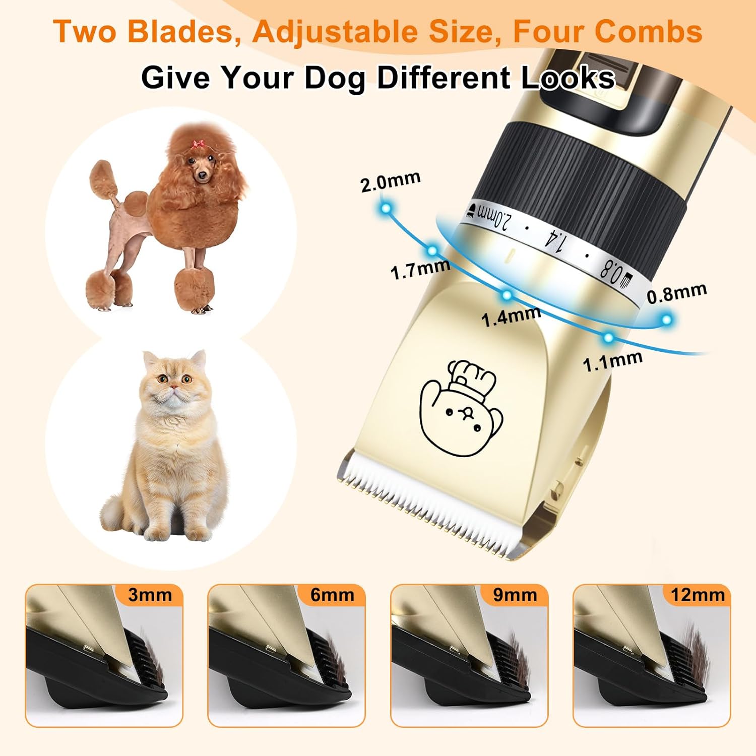 FrutPunch Dog Grooming Kit, Cordless Dog Clippers, Electric Shaving, Low Noise Rechargeable Dogs Hair Trimmer, with a Shaving Head for Feet, Suitable for Cats and Dogs, 2000MA - Image 3