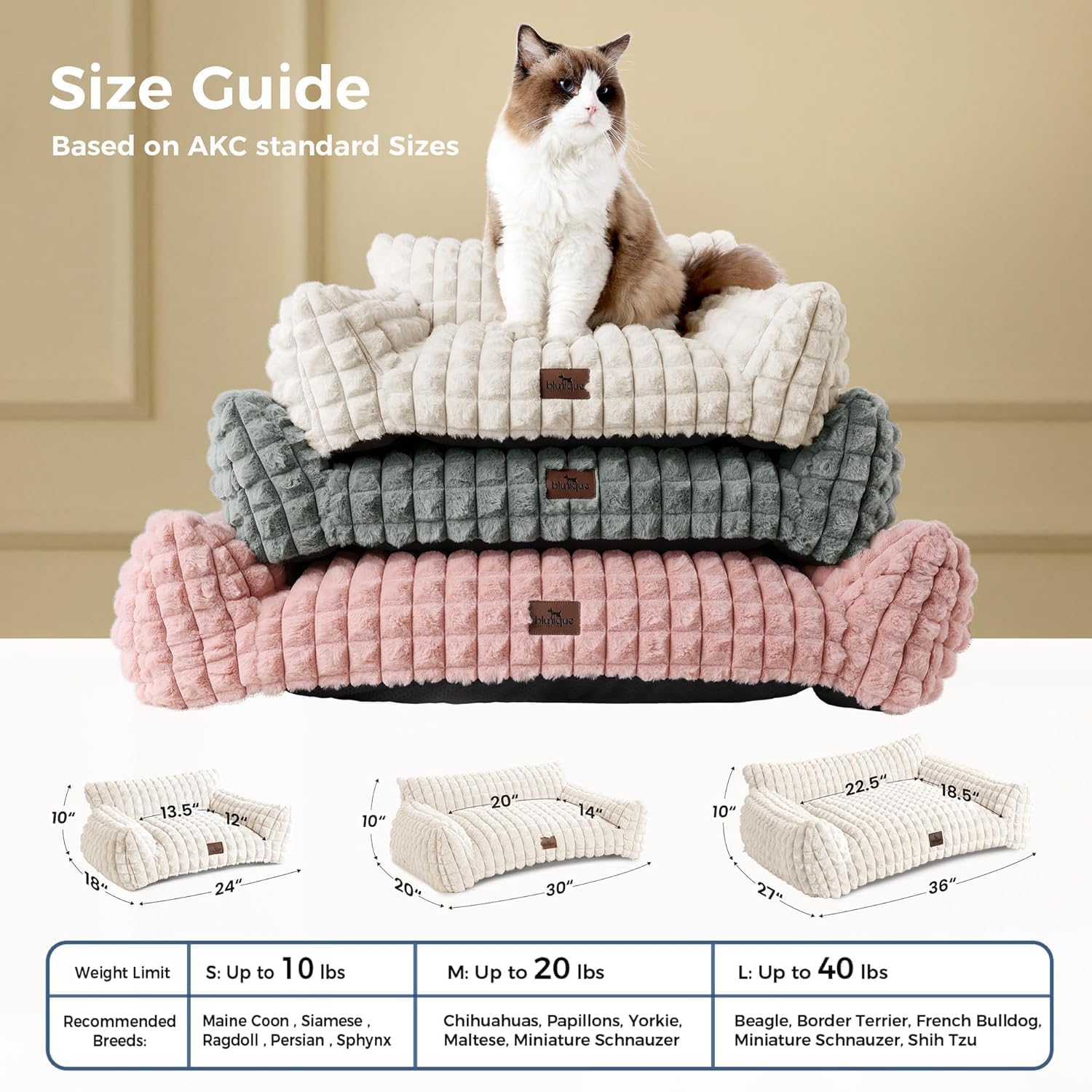 Cute Small & Medium Dog Couch Bed – Supportive & Fluffy Pet Sofa with Faux Rabbit Fur Washable Cover in 3D Diamond Pattern, 36" Grey - Image 7
