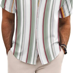 COOFANDY Men’s Summer Beach Outfits 2 Piece Short Sleeve Shirts and Shorts Vacation Texture Linen Sets for Men
