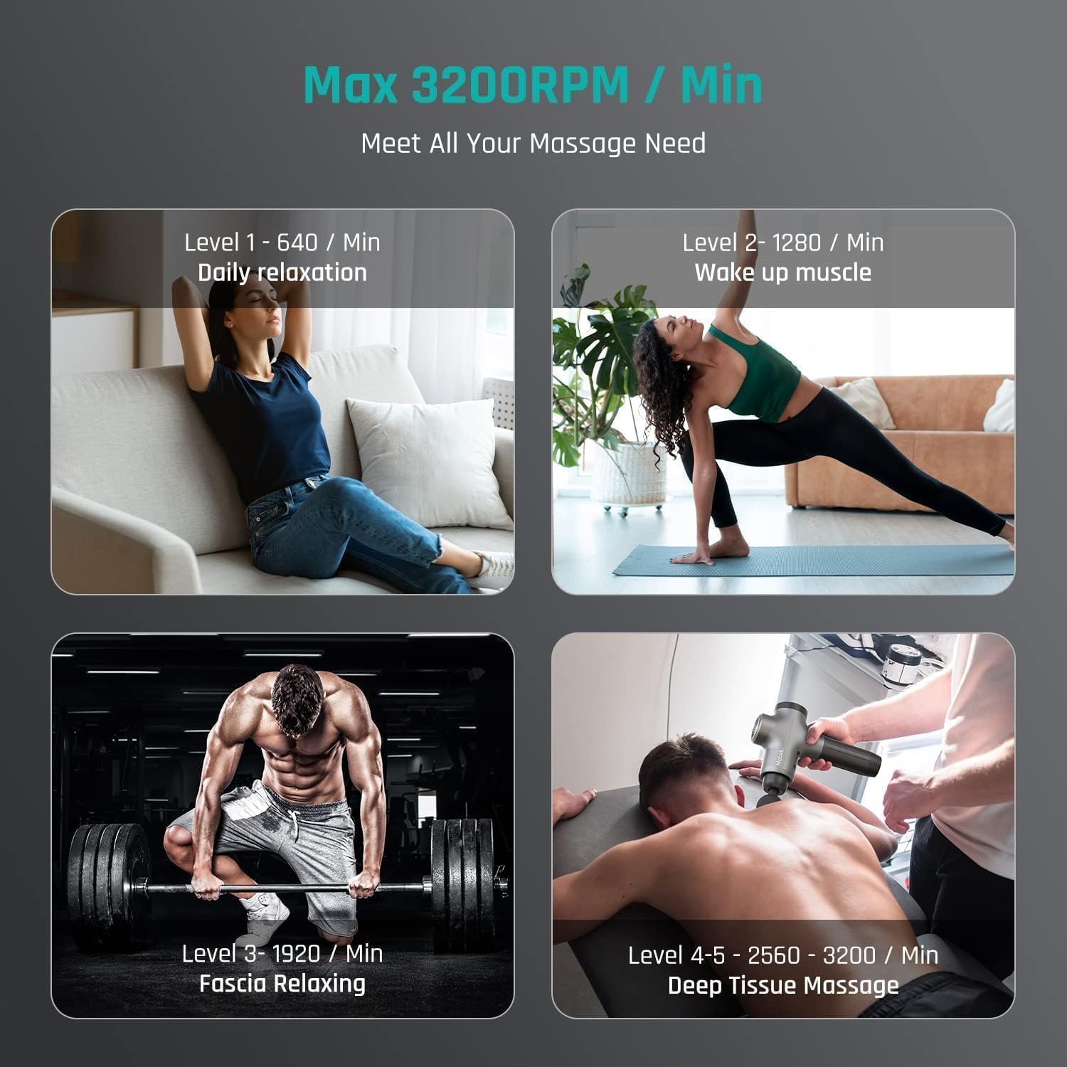 Mebak 3 Massage Gun, Massage Gun Deep Tissue for Athletes, Professional Muscle Percussion Massager, Massager for Shoulder Leg Back Body Pain Relief, Quiet Portable Sport Tool, Gifts for Him - Image 3