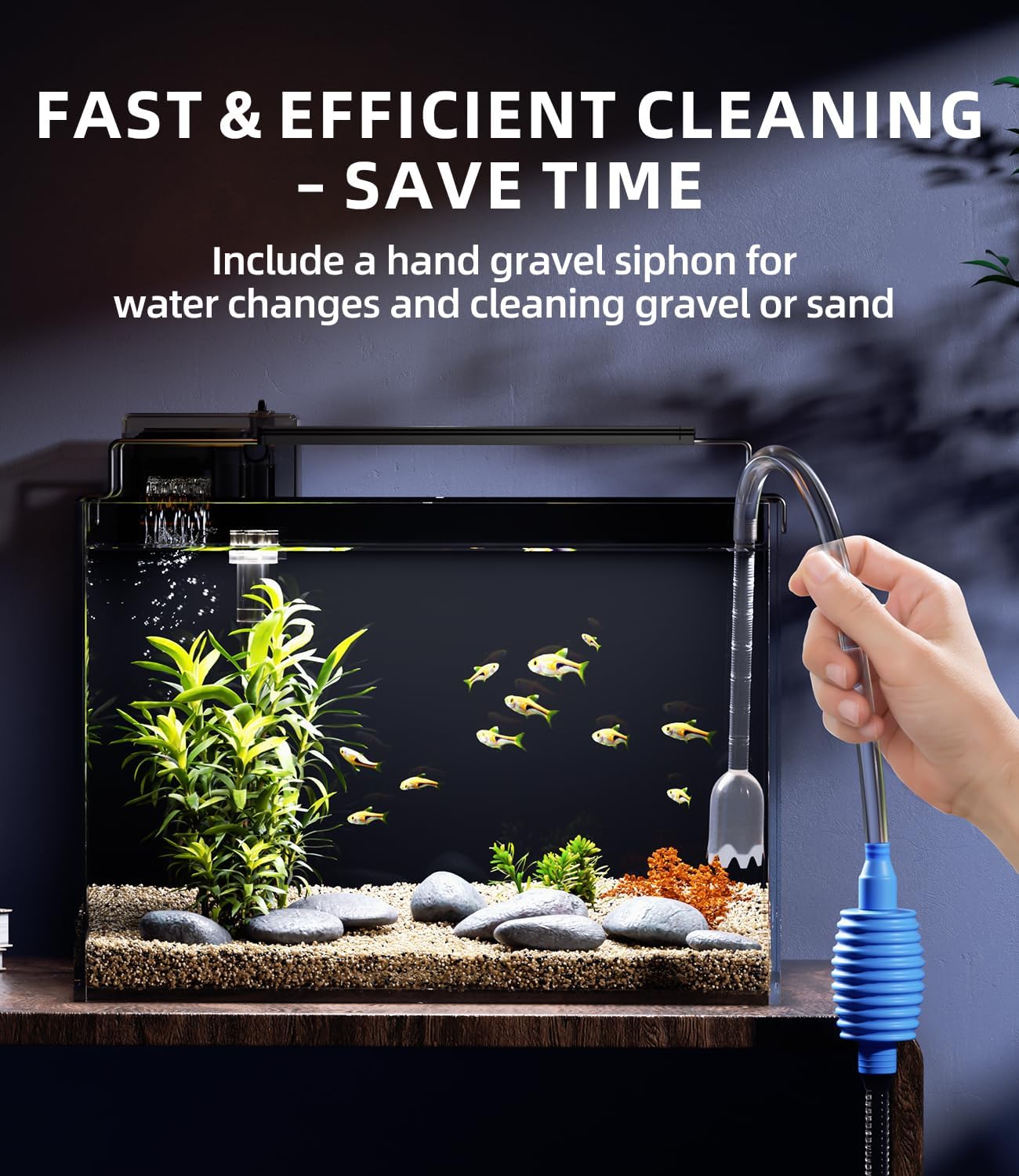 5 Gallon Fish Tank Aquarium Kit with Filter, LED Light with Timer, Siphon Vacuum Cleaner, Lid, Self-Cleaning Glass Rimless Betta Tank - Image 5