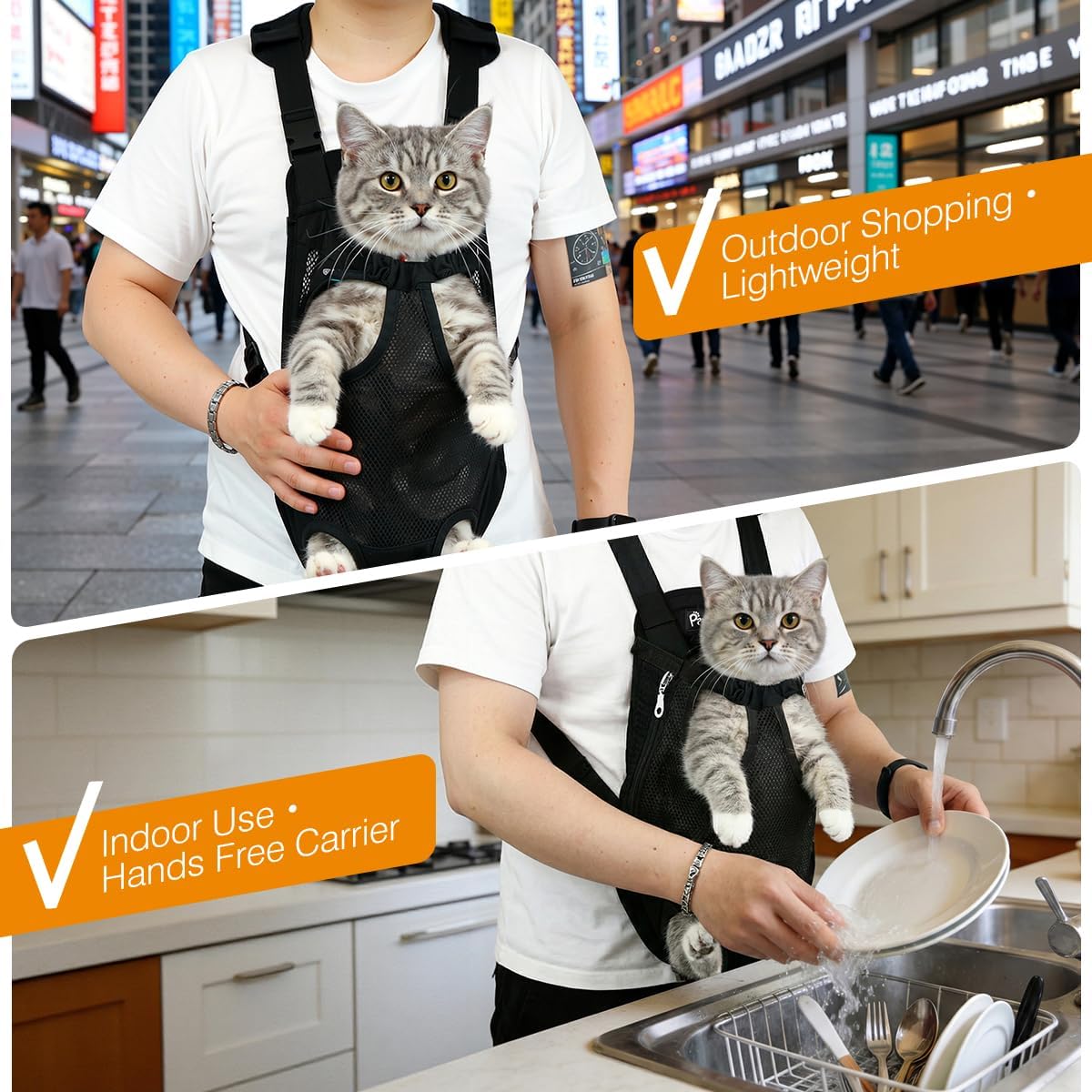 Pawaboo Pet Carrier Backpack, Adjustable Pet Front Cat Dog Carrier Backpack Travel Bag, Legs Out, Easy-Fit for Traveling Hiking Camping for Small Medium Dogs Cats Puppies 2.5-5lbs, S, Black - Image 3