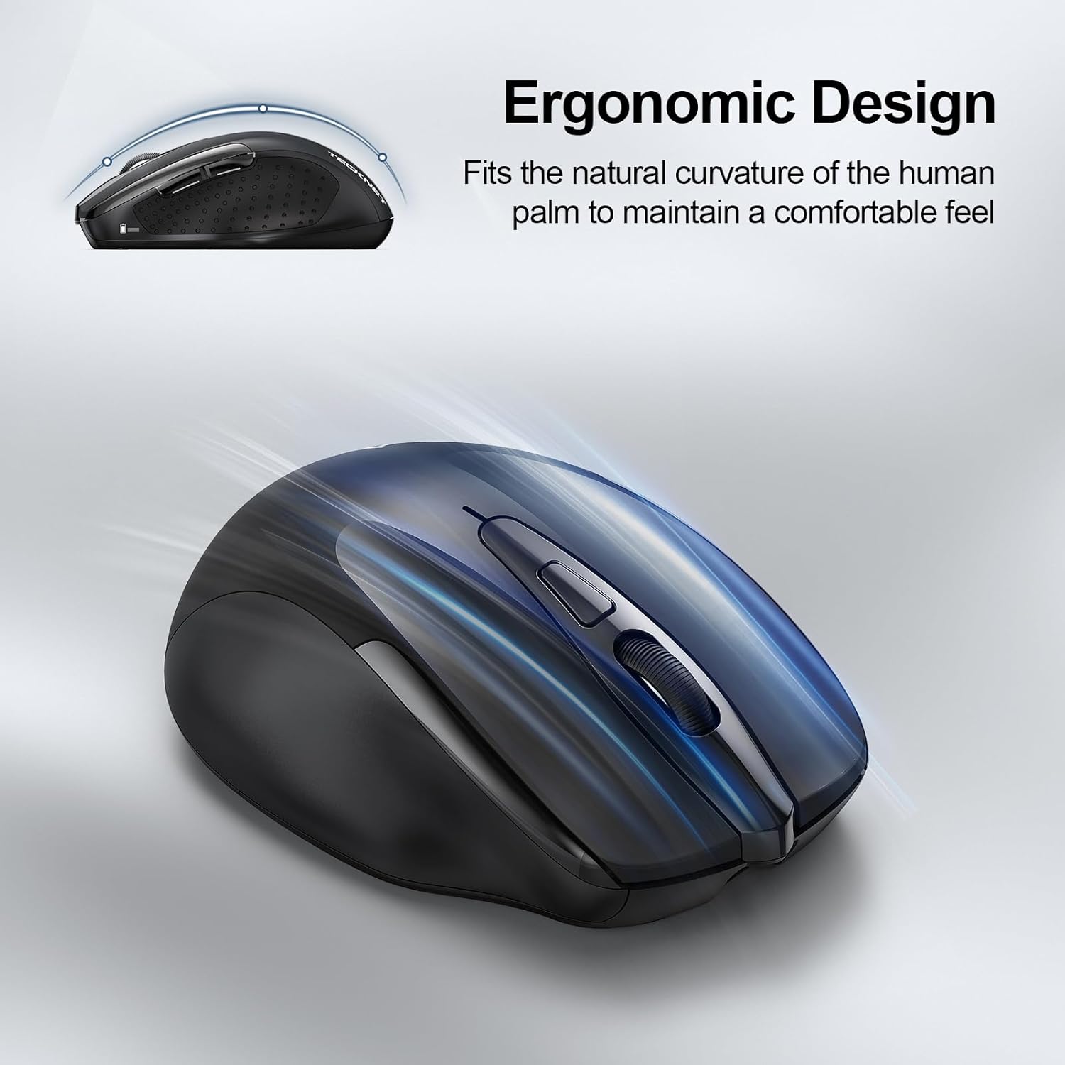 TECKNET Wireless Mouse Rechargeable, 2.4G USB-A Silent Mouse, Quiet Click, 6 Adjustable 4800 DPI, Cordless Computer Mice, Ergonomic Mice for Laptop, 6 Buttons for Chromebook, Ergo Grip - Black - Image 8