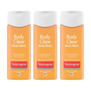 Neutrogena Body Clear Acne Body Wash, 2% Salicylic Acid Acne Medication, Oil-Free & Glycerin for Breakouts on Back, Chest & Shoulders, Non-Comedogenic, Gentle on Skin, Unscented, 8.5 Fl Oz, 3 Pack