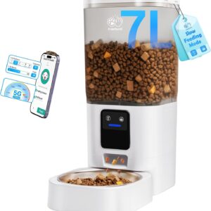 Automatic Cat Feeder with 5G WiFi: Automatic Dog Feeder with Slow Feed & Smart APP Control, 7L Timed Auto Cat Food Dispenser with Alexa for Pets, Detachable for Easy Cleaning – 29 Cups