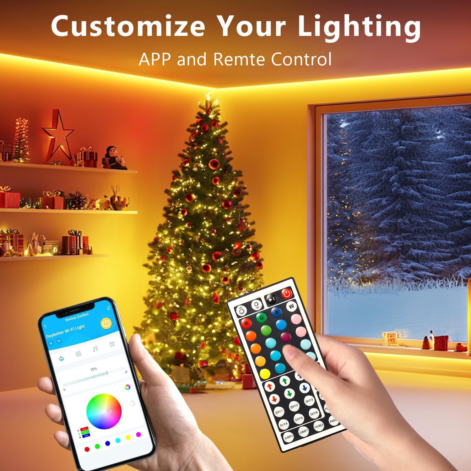 DAYBETTER LED Strip Lights 110ft, Smart Lighting Strips with App Remote Control, RGB Music Sync Color Changing Lights for Bedroom Kitchen Party Home Decor Luces led para cuarto (1 Roll) - Image 2