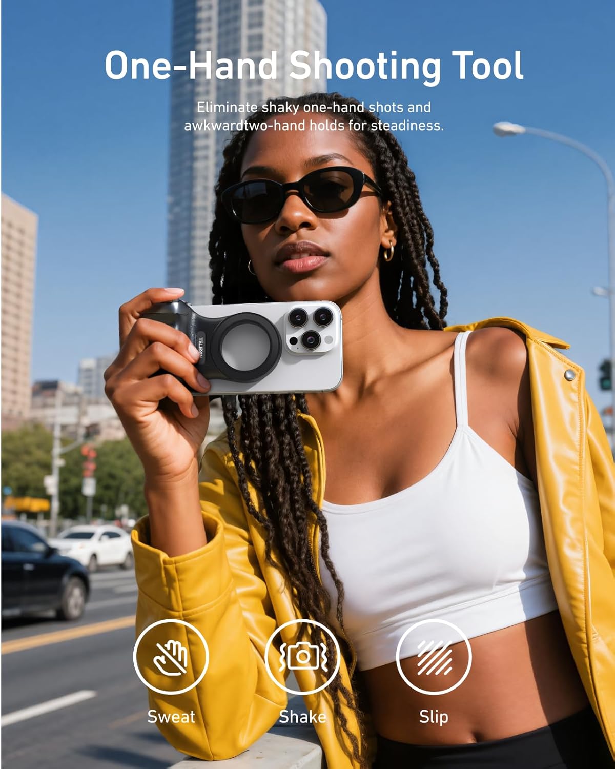 TELESIN Fun Shot Magnetic Phone Camera DSLR Style Shutter Grip for Magsafe iPhone & Android with Detachable Wireless Shutter Button - Official Grip -Comfort Ergonomic Phone Grip Handle Holder(B) - Image 3
