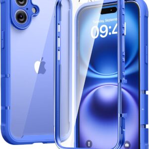 Diaclara Designed for iPhone 16 Case, Full Body Rugged Case with Built-in Touch Sensitive Anti-Scratch Screen Protector, Upgraded [Full Camera Protection] for iPhone 16 6.1″ (Ultramarine) Blue