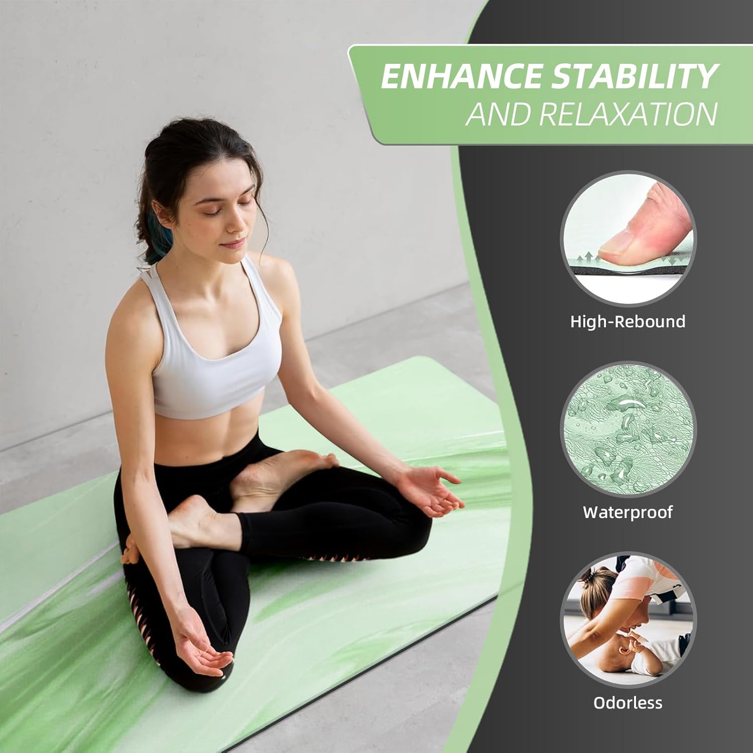 Natural Rubber Yoga Mat, Matte PU Material Extra Thick Yoga Mat Non Slip, Eco Friendly Fitness Exercise Mat for Women Men Kids, Workout, Yoga, Pilates and Floor Exercise - Image 4