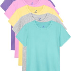 YERIOK 5 Pack Girls Shirts Short Sleeve Shirt for Girls Soft Cotton Tees Kids Tshirts Clothes Summer Tops T-Shirt