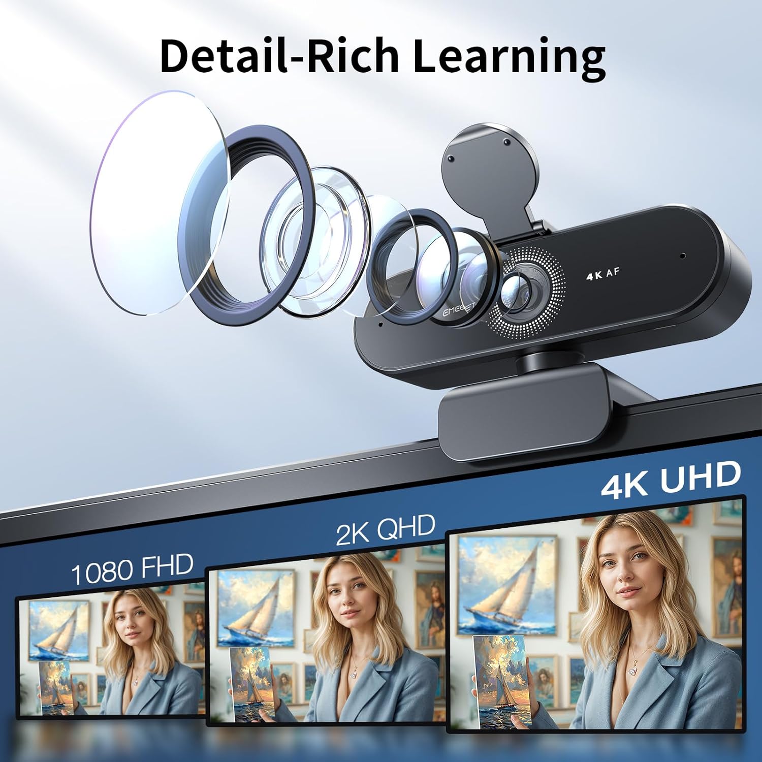 EMEET NOVA 4K Webcam for PC - Ultra 4K HD, PDAF Autofocus, Dual Omnidirectional Mics, 73° FOV, Auto Light Correction, USB-A, Privacy Cover, Ideal for High-End Business Meetings&Live Streaming - Image 2