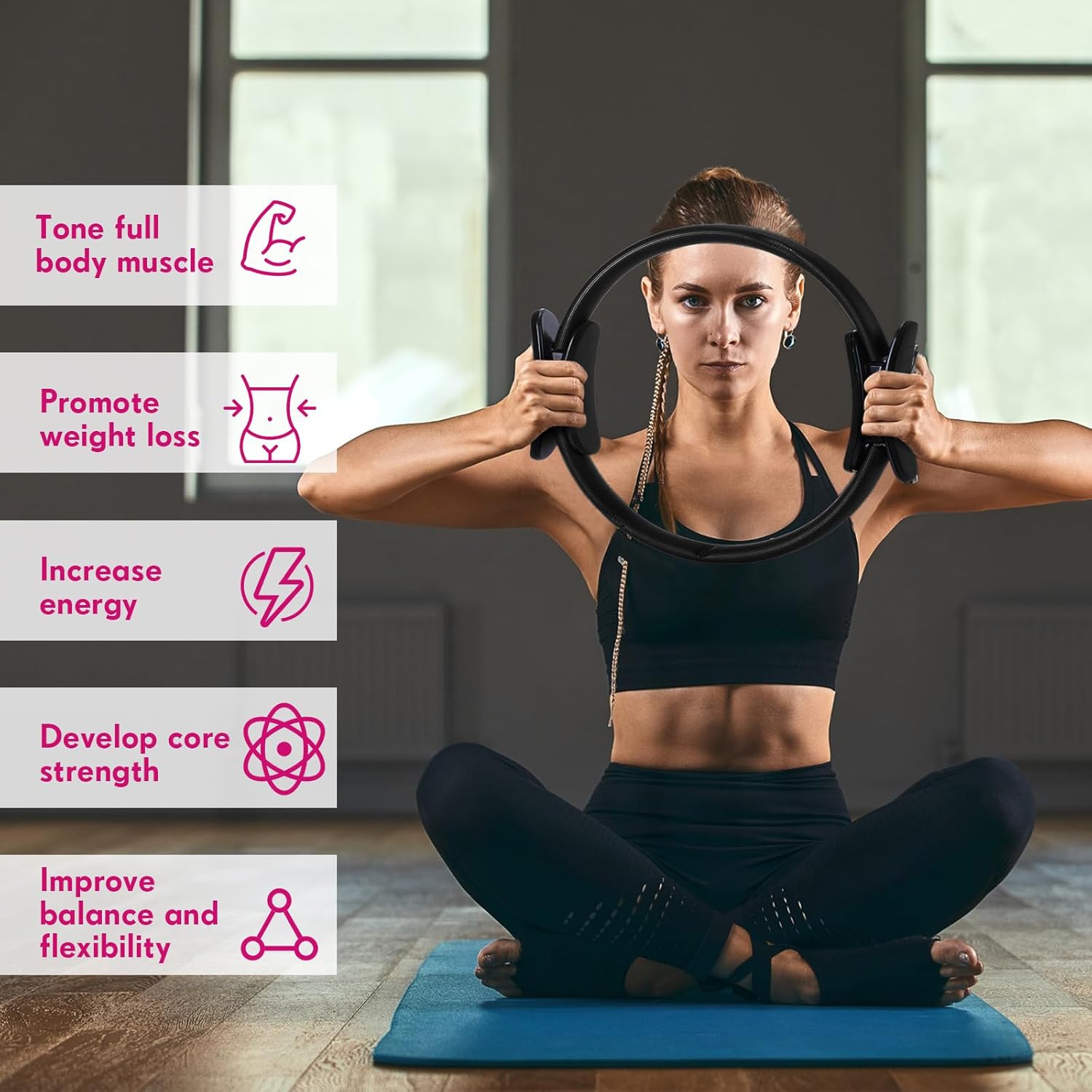 Syhood Pilates Ring 11. 81 Inch Pilates Circle Yoga Ring Magic Lightweight Flexible Workout Equipment for Fitness Physical Therapy Resistance Exercise Arms Legs - Image 3