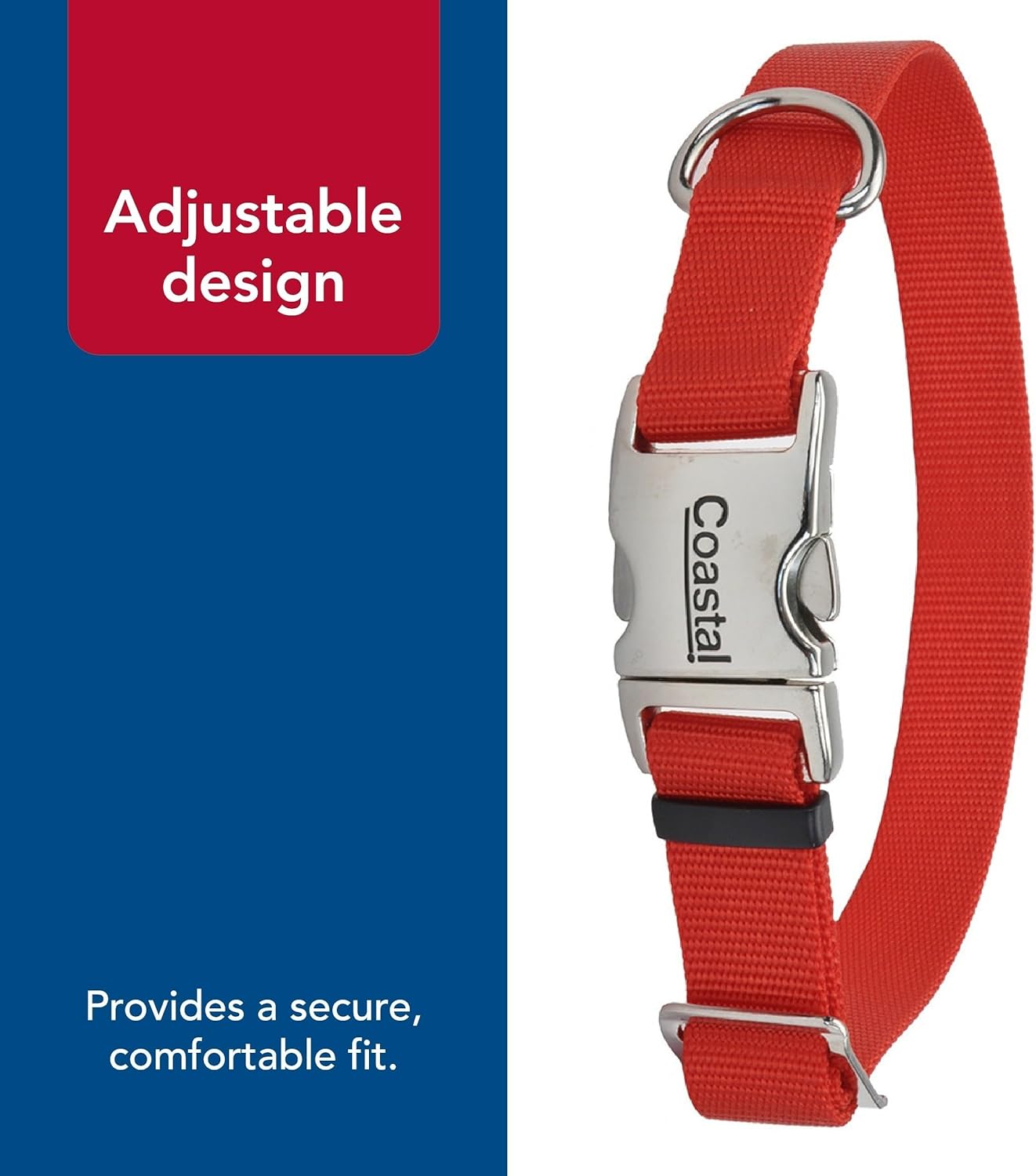 Coastal Pet Adjustable Dog Collar with Metal Buckle - Comfortable Fade-Resistant Dog Collar with Snap Lock - Perfect for Walking & Tie Outs - Red - 3/4" x 14" - 20" - Image 5