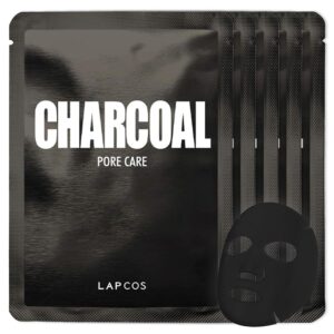 LAPCOS Charcoal Sheet Mask – Pore Refining & Gently Exfoliating Face Masks with Salicylic Acid and Tea Tree Oil to Purify & Tighten Skin – Highly Breathable Sheet – Korean Skin Care (Pack of 5)