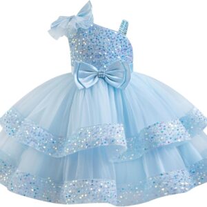OBEEII Birthday Dress for Toddler Girl Sequins Pageant Tulle Tutu Dress Bowknot Princess Baptism Wedding Flower Girl Gown
