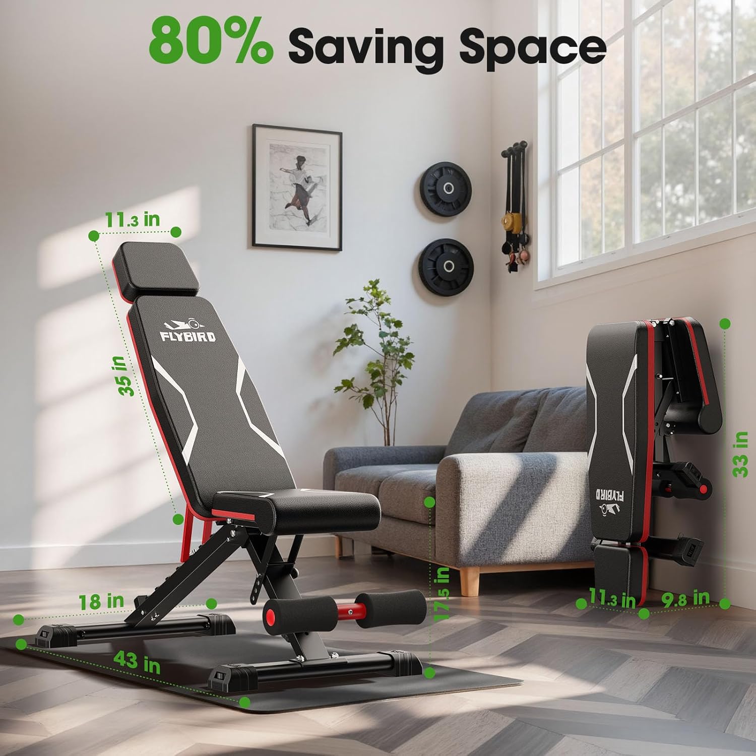 FLYBIRD WB3 Weight Bench up to 6'5", 750LBS Capacity Adjustable Weight Bench for Workout, 27LBS Sturdy Foldable Bench Press for Home Gym, 5X Stable Lifting Bench Incline Decline Flat Dumbbell Exercise - Image 7