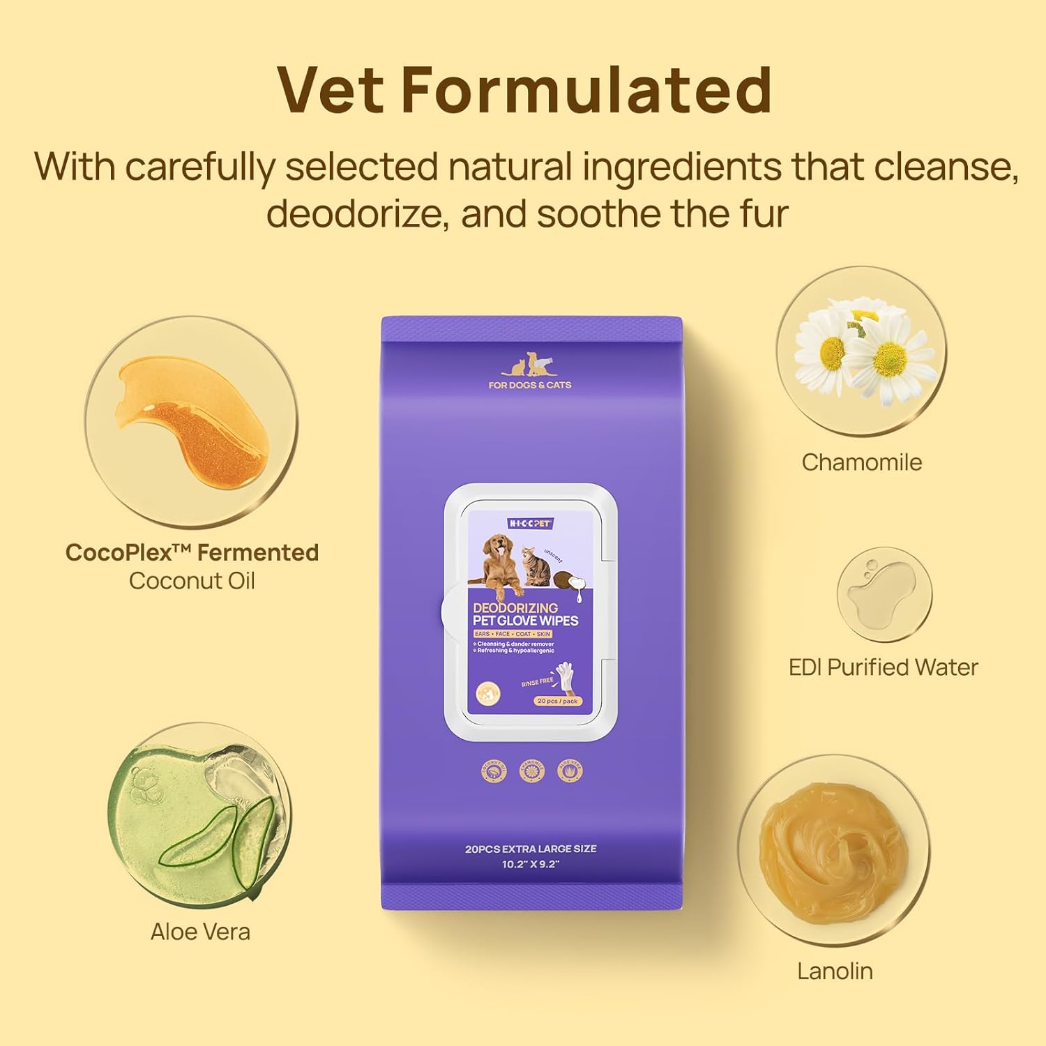 HICC PET Cleaning Deodorizing Glove Wipes for Dogs & Cats, Vet Recommended Hypoallergenic Hydrating & Nourish Fur Pet Grooming Glove Wipes, Pet Bathing Wipes for Horse Coat Care,6pcs Coconut Scent - Image 4