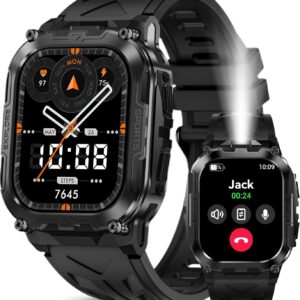 AMAZTIM Smart Watch for Men, 130 Days Extra-Long Battery, 1.96″ Full Metal Rugged Military Watch, 50M Waterproof, Flashlight, 24/7 Heart Rate Sleep Monitor, Answer/Dial Calls, for Android & iOS