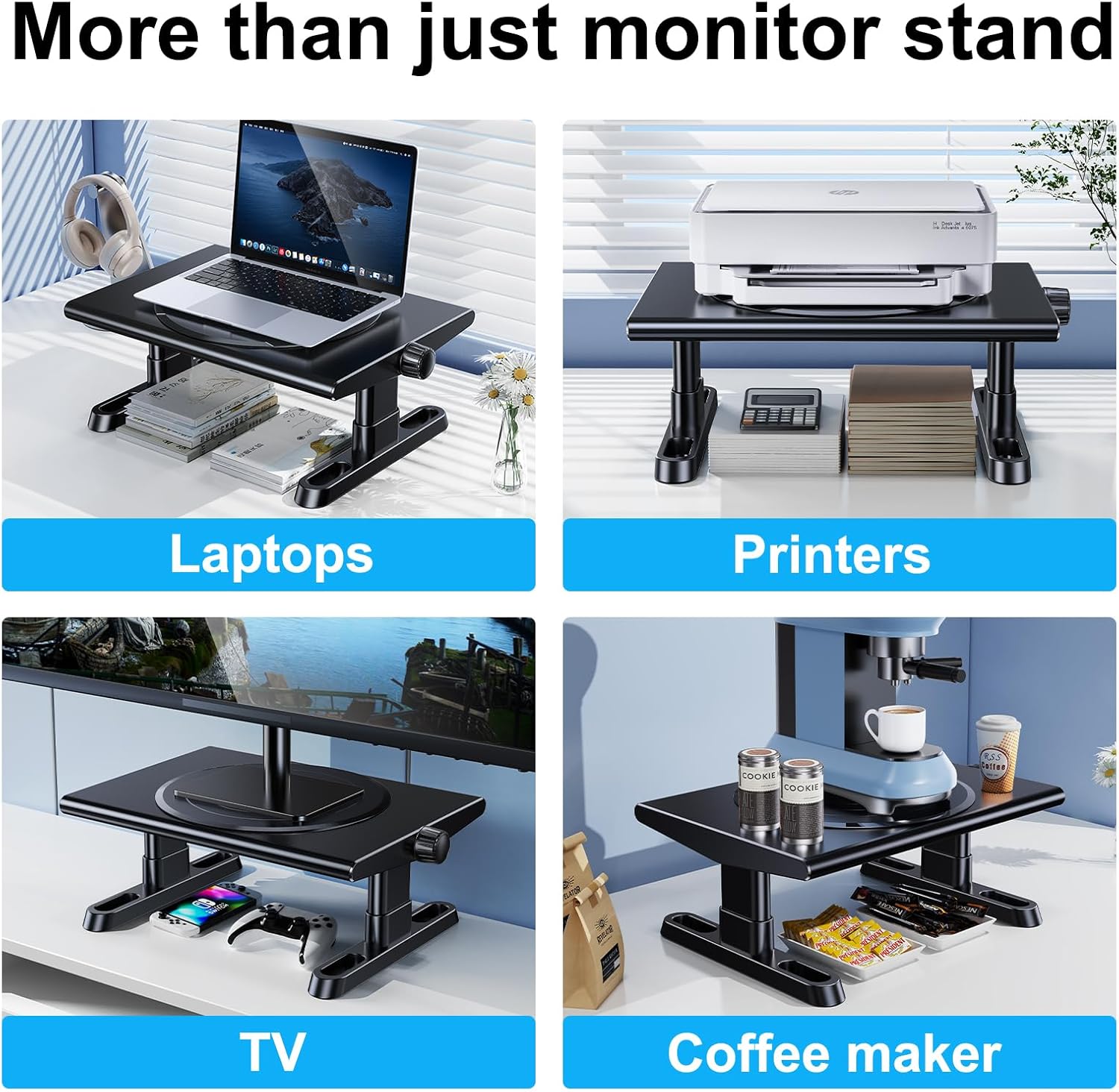Monitor Stand Riser for Desk,360°Rotation Freely Height Adjustable by Knob,4.4-5.8 Inches,Ergonomic Monitor Stand Mount, Desktop Monitor Stand Riser for Computer,Laptop,Printer,Tv,Black - Image 6